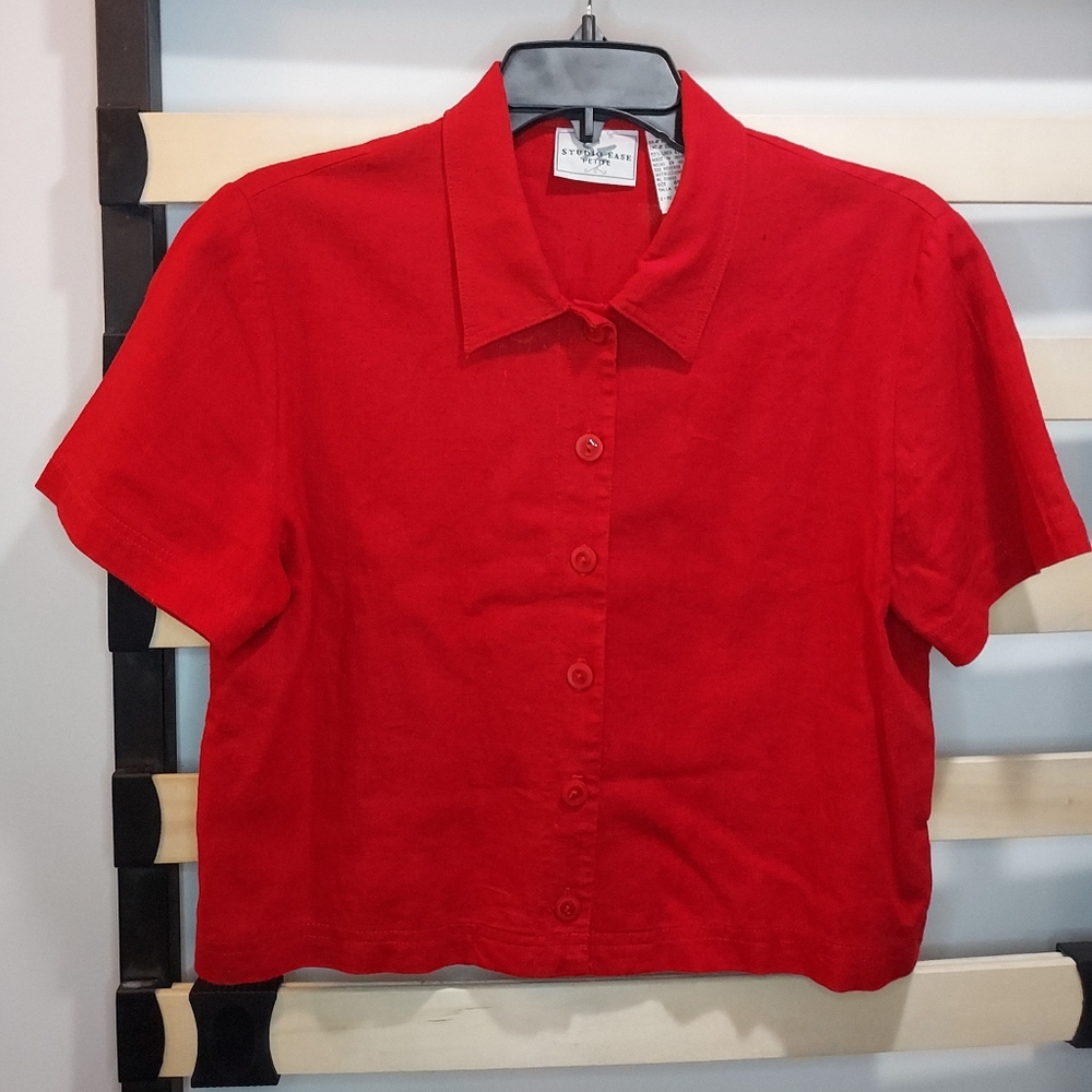 Studio Ease Petite- Linen/Rayon Mix Crimson Red Top